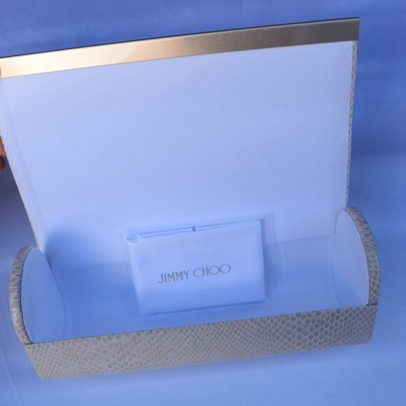 Jimmy Choo Sunglasses Case,Snake-Texture Leather Magnetic,Gold Trim,White Cloth - Picture 7 of 13